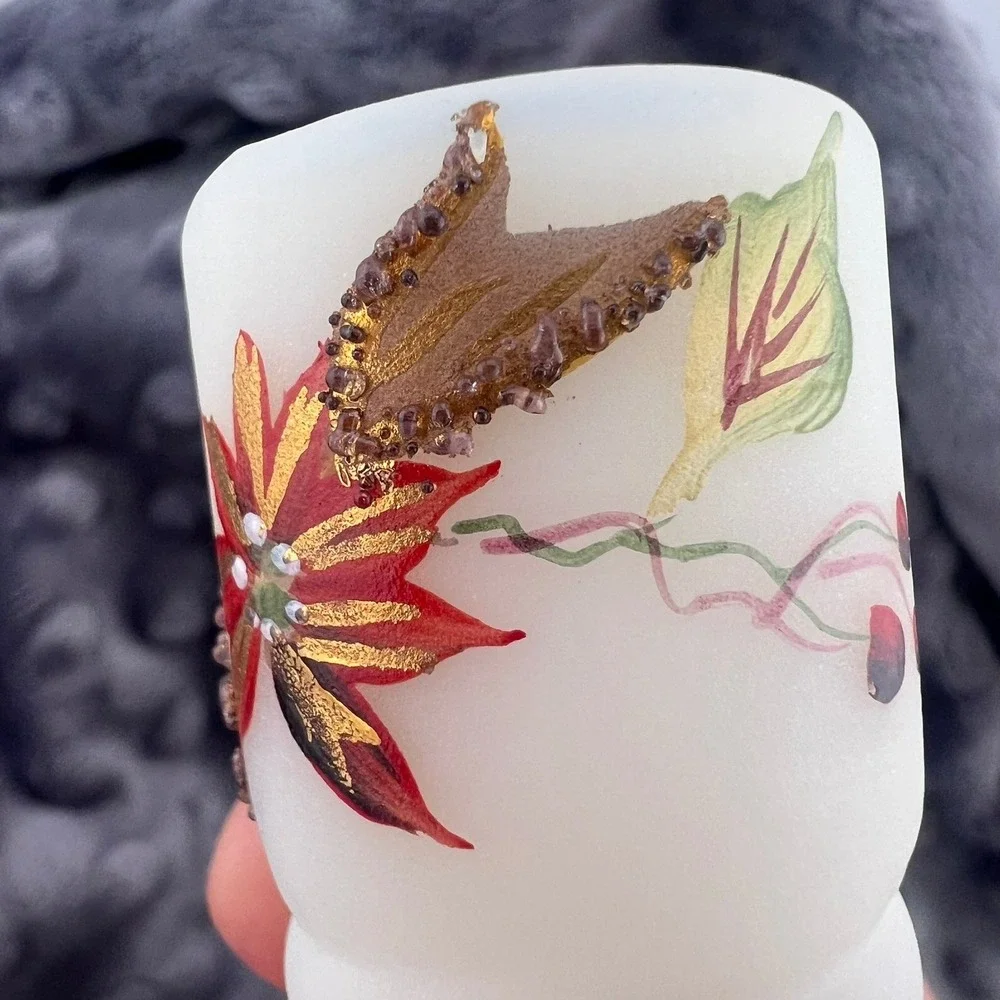 Fenton Art Glass Hand Painted Boot Poinsettia Leaf Signed J Powell 3